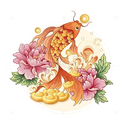 锦鲤鱼跃龙门富贵花牡丹花金元宝