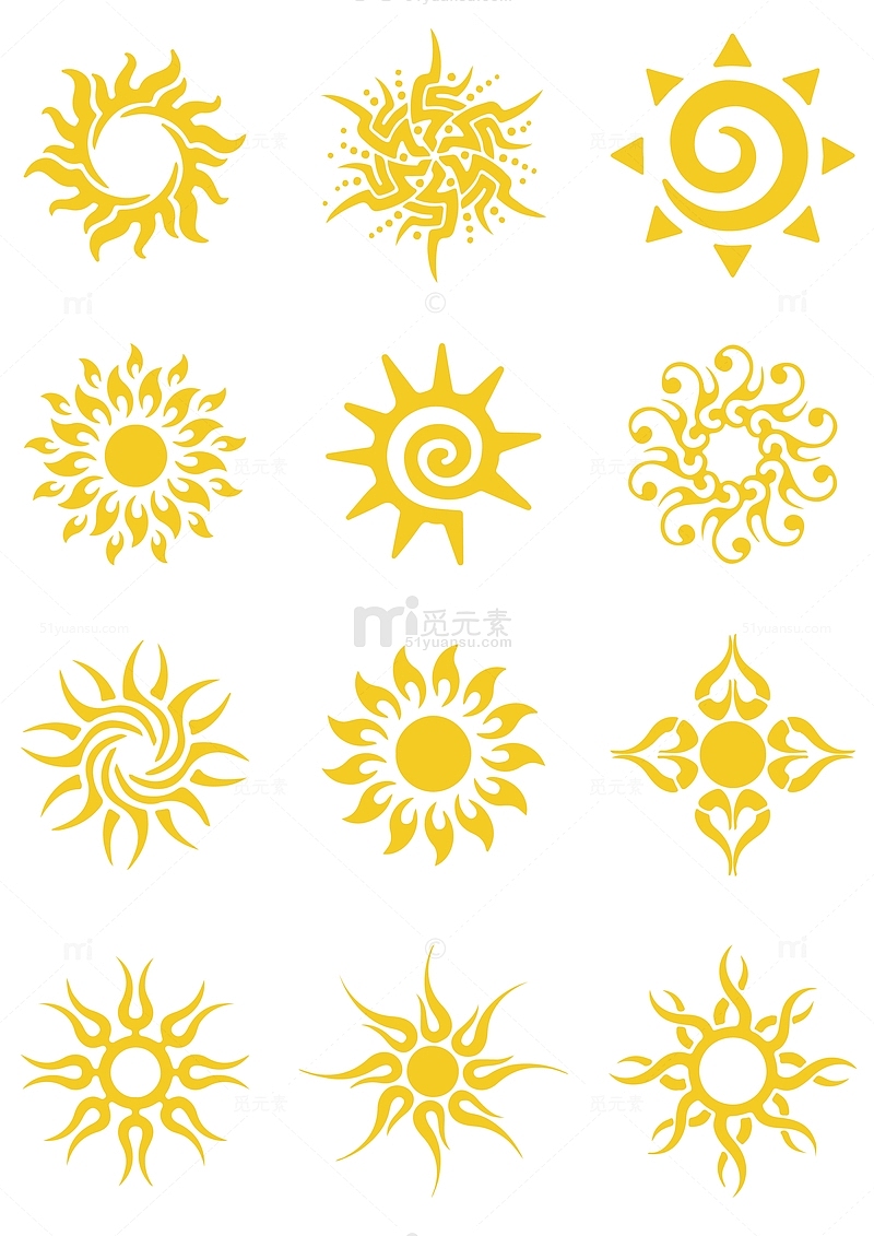 卡通金色太阳装饰手绘插画图标矢量元素
