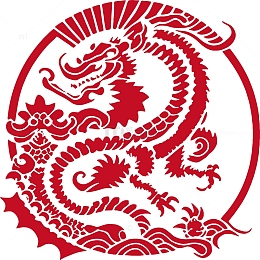 春节新年龙年剪纸窗花红色插画龙纹样