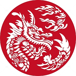 春节新年龙年剪纸窗花剪影红色插画龙喜庆