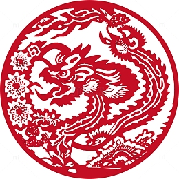 春节新年龙年剪纸窗花剪影红色插画龙6