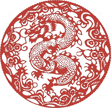 春节新年龙年剪纸窗花红色插画龙