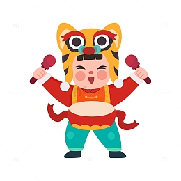 卡通简约新年打鼓的福娃