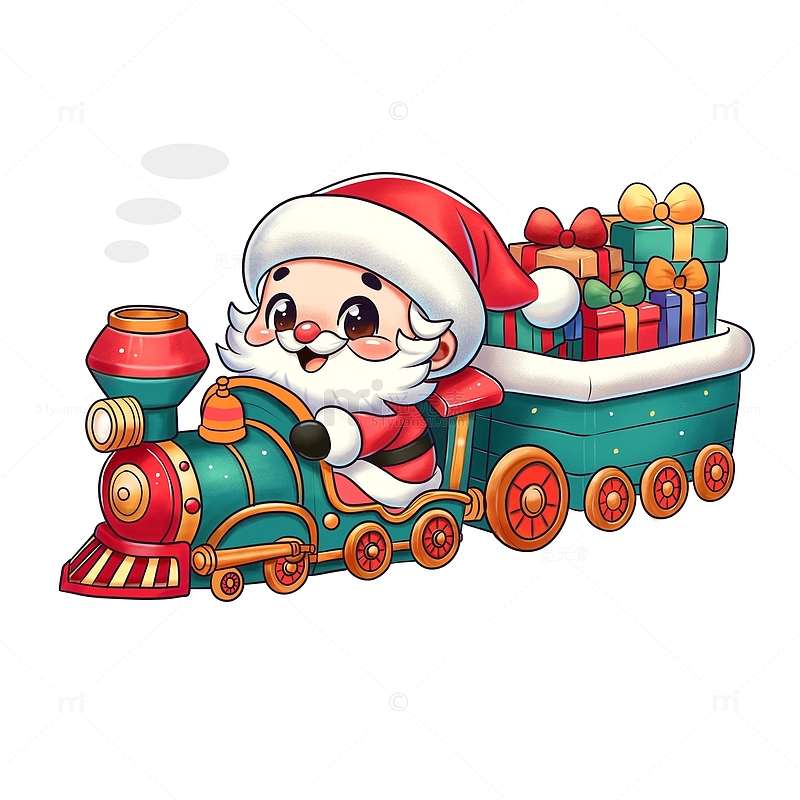 圣诞老人开火车手绘卡通