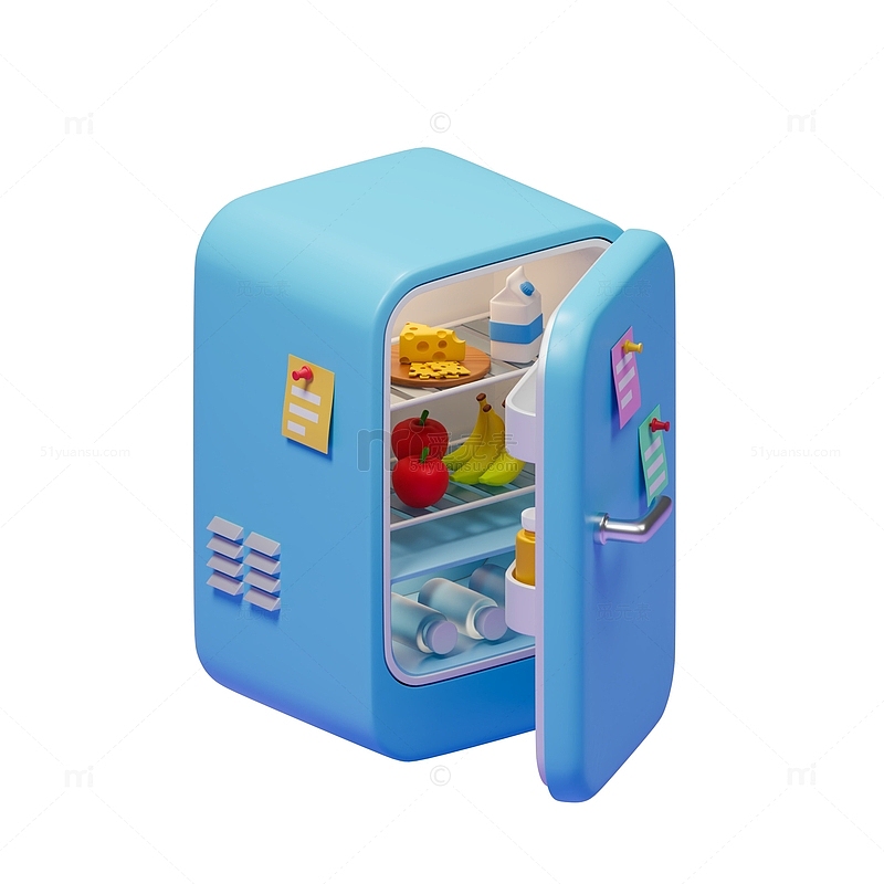 3D立体放食物的冰箱卡通家电模型