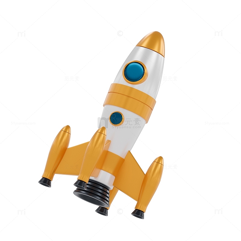 3D立体卡通黄色火箭模型