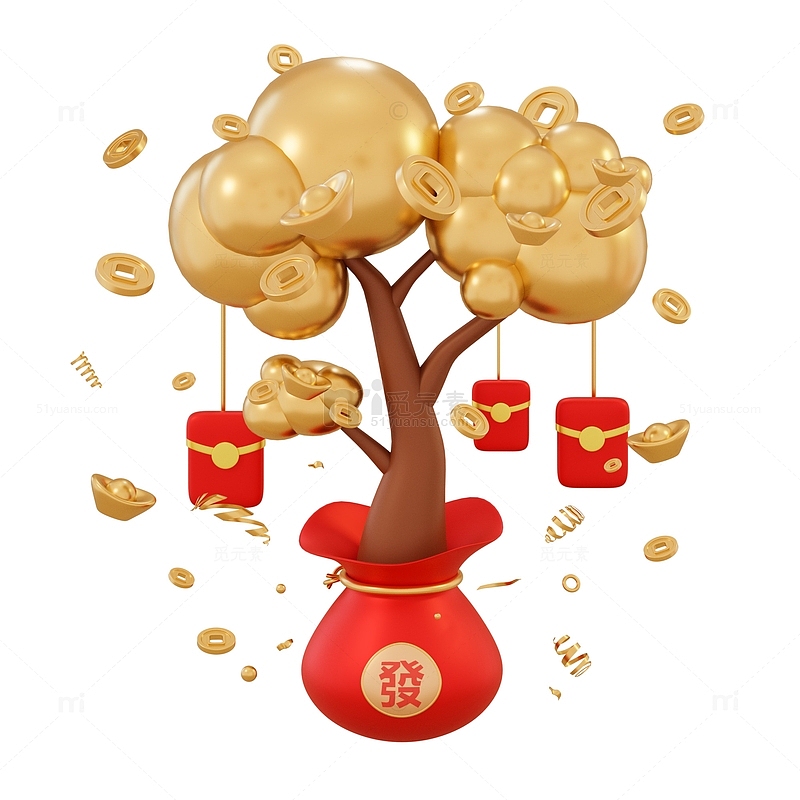 节庆活动卡通附带红包树3D促销元素