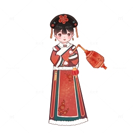 格格冬天古装少女手绘卡通红色可爱