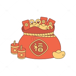 卡通线描金钱福袋