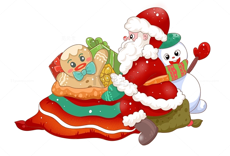 整理礼物的圣诞老人与它的雪人姜饼人
