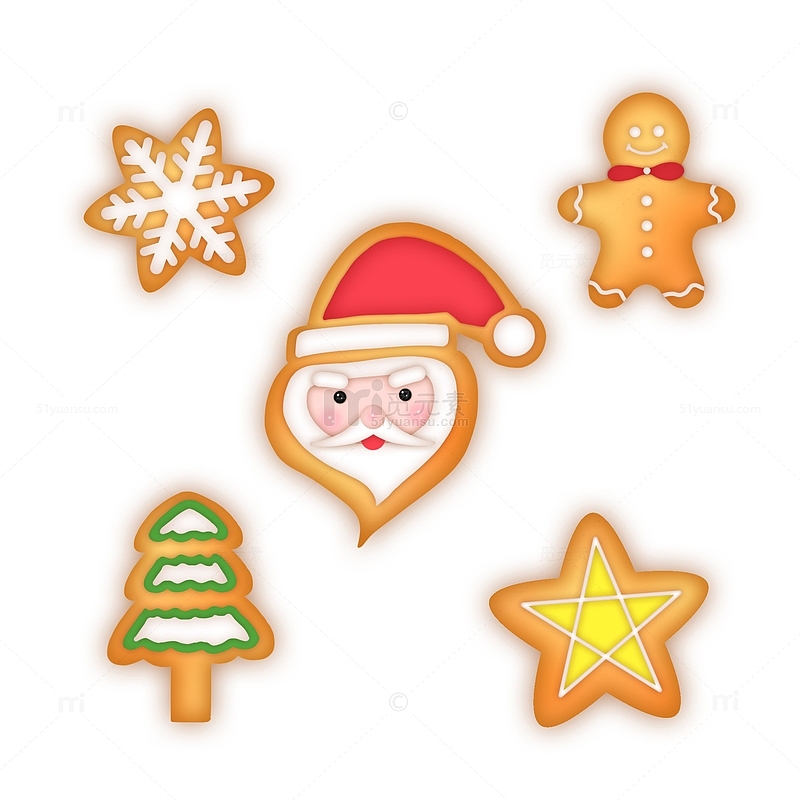 圣诞节圣诞老人姜饼人饼干手绘插画装饰元素