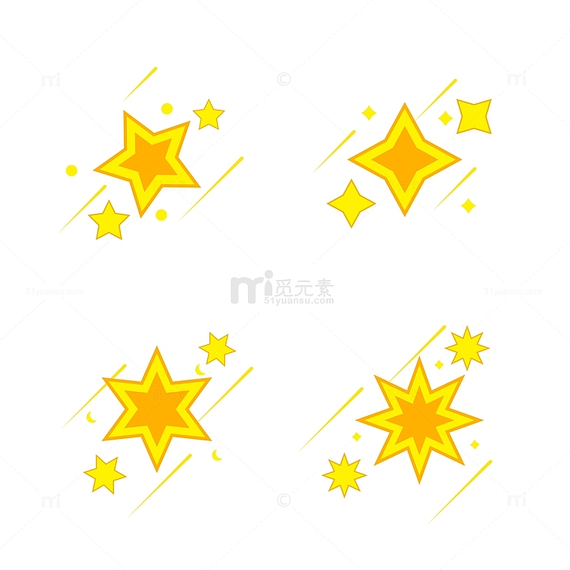 黄色五角星四角星矢量元素