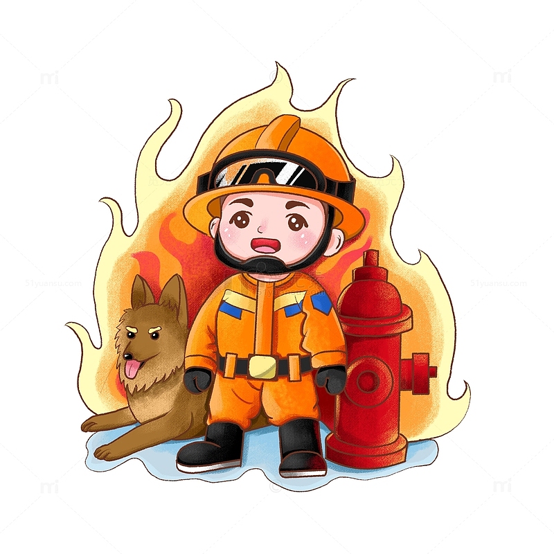 消防员消防栓狗可爱手绘插画