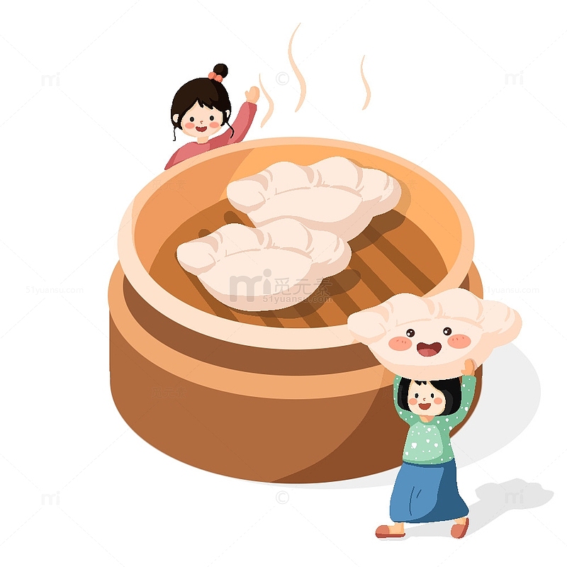 冬至春节饺子人物场景手绘插画