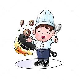 可爱厨师锅火香菇卡通形象手绘插画