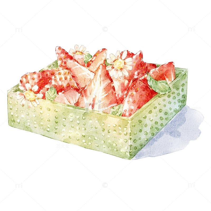 水彩草莓甜点蛋糕