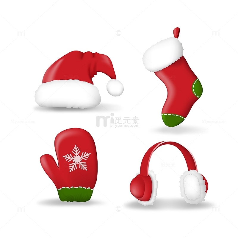 红色卡通圣诞节圣诞帽圣诞袜手套耳套