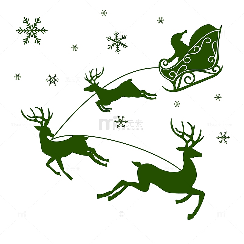 绿色扁平矢量圣诞节圣诞老人拉驯鹿