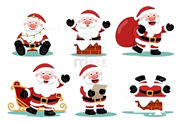 红色可爱圣诞节圣诞老人送礼插画
