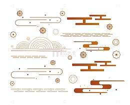 中国风国潮祥云线条组合装饰元素
