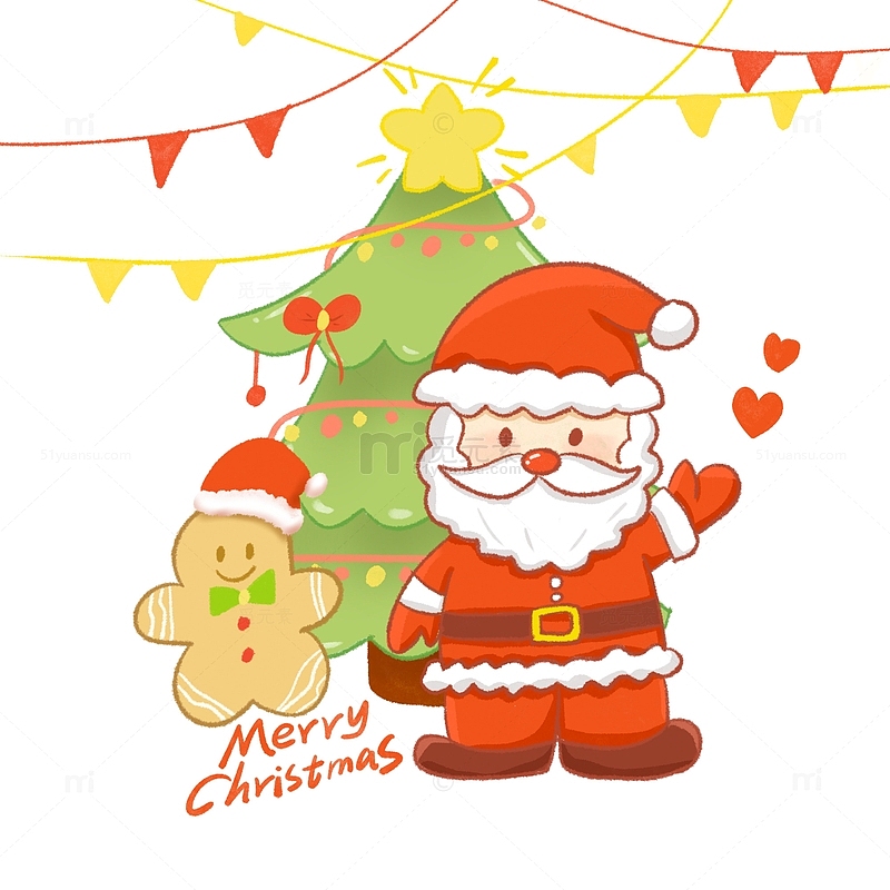 圣诞节圣诞老人圣诞树姜饼人手绘卡通元素