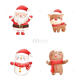 卡通圣诞节圣诞老人驯鹿雪人姜饼人