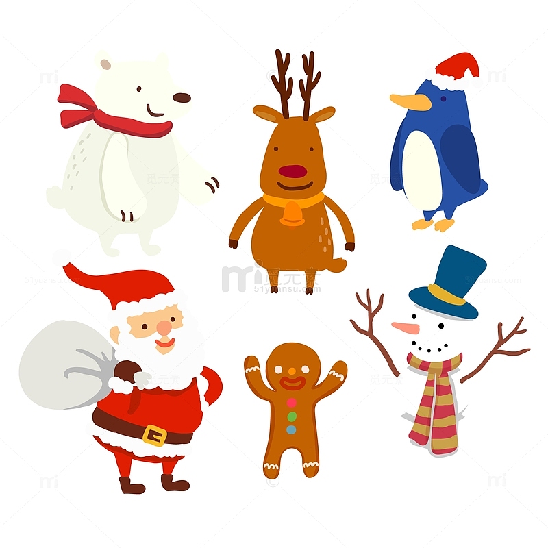 卡通圣诞节驯鹿圣诞老人北极熊企鹅姜饼人