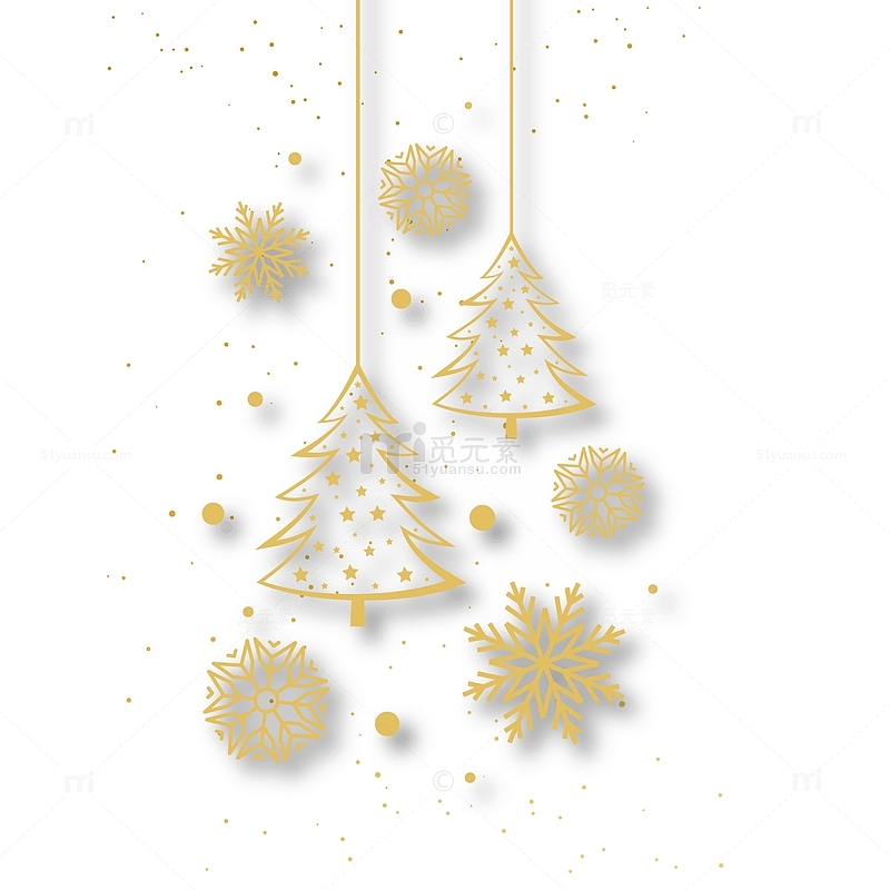 金色线条圣诞树雪花装饰挂件