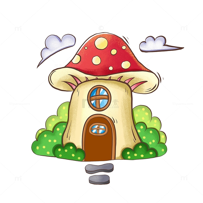 可爱蘑菇屋手绘插画元素