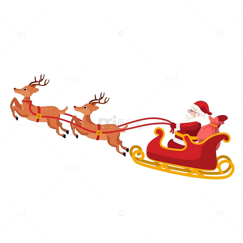 圣诞老人雪橇送礼物场景麋鹿