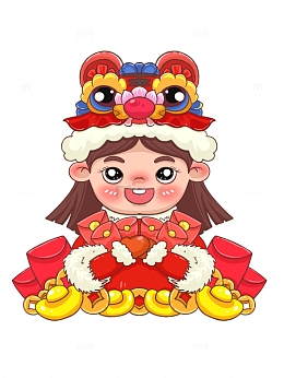 戴虎头帽的可爱新年女孩