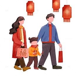 春节一家人出行拜年手绘元素
