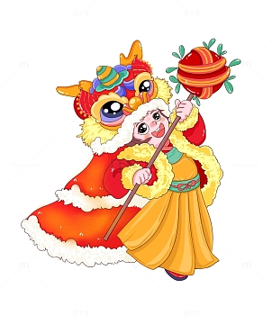 舞狮子的古装女孩