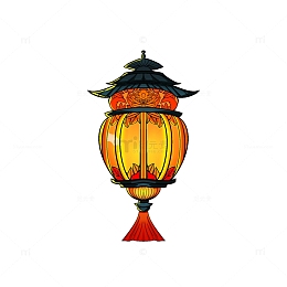 手绘 古代 复古 圆形 手提灯笼