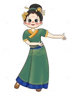 漂亮的绿色裙子傣族女生