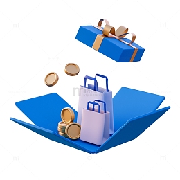 打开的礼盒购物袋3D促销元素