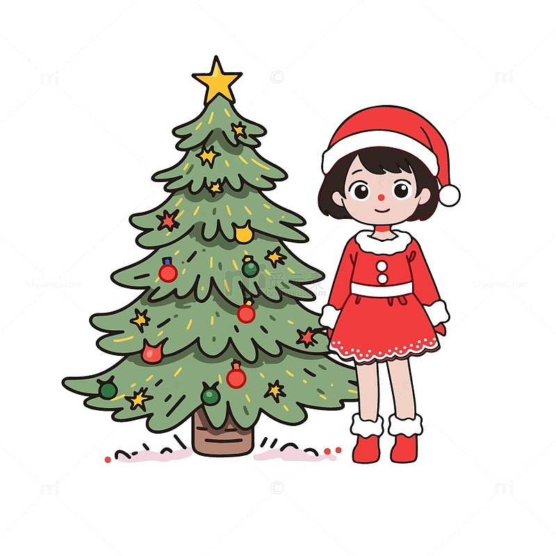 可爱的圣诞女孩与圣诞树