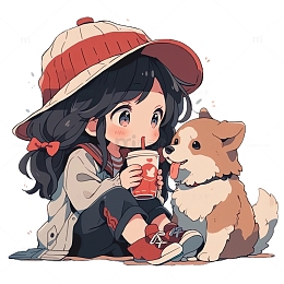 可爱的女孩与小狗