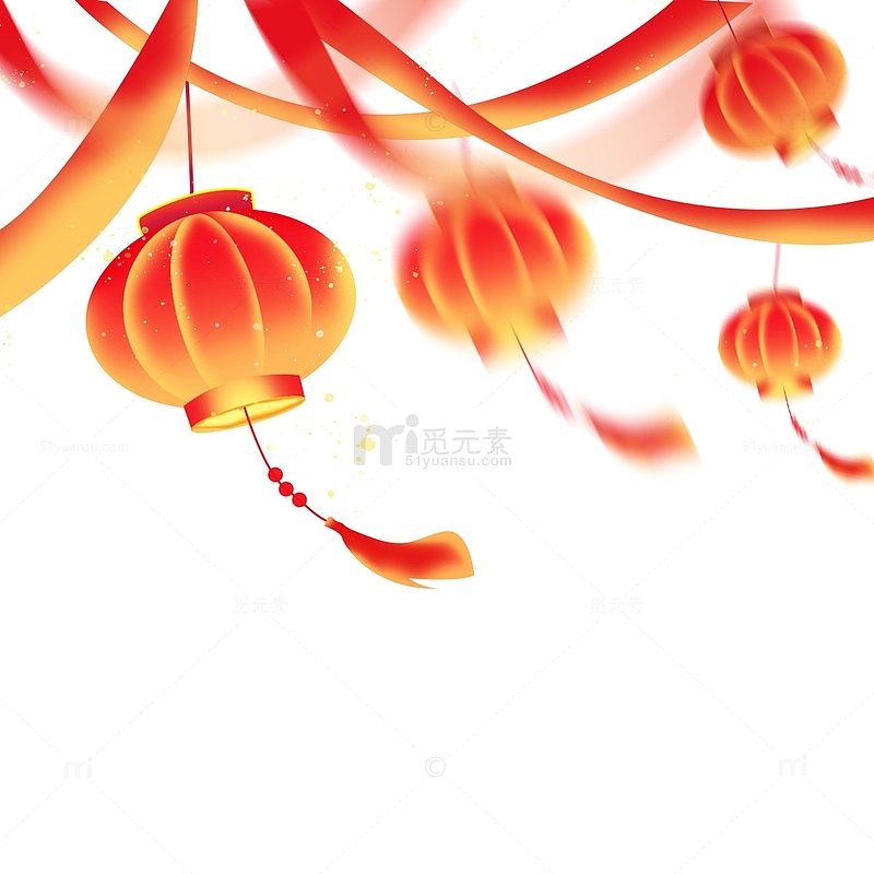 红色喜庆中国风国潮绸带灯笼png免抠元素