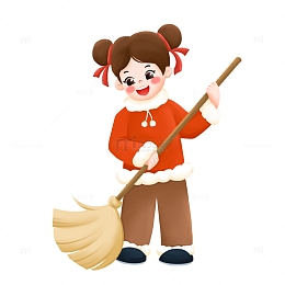 小年腊月二十三除尘扫地女孩