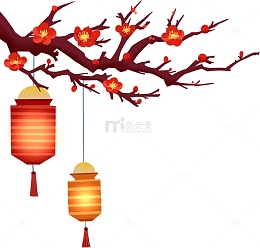 手绘卡通梅花和灯笼免抠元素