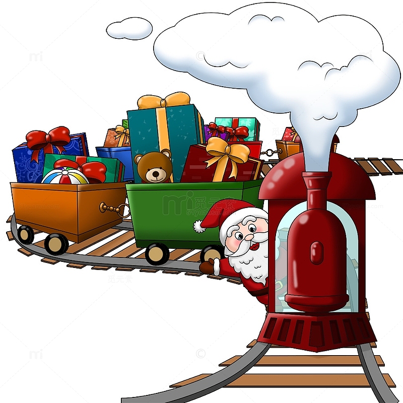 圣诞老人小火车送礼物手绘