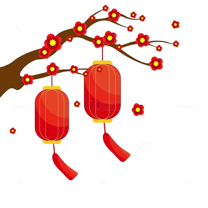 红色中国风梅花灯笼装饰png免抠元素边框