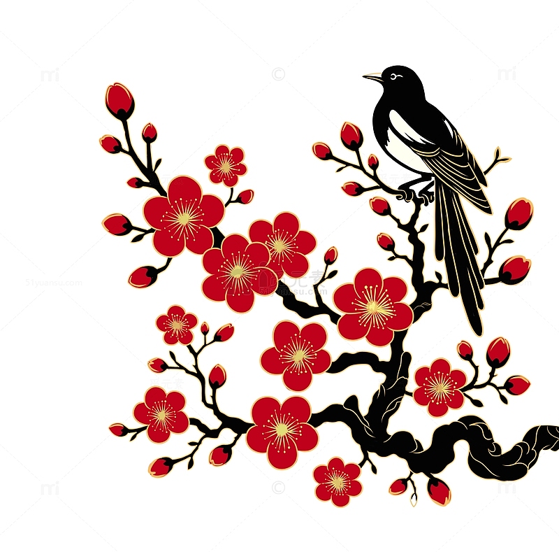 中国风腊梅喜鹊手绘图