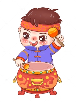 打打鼓的可爱小男孩