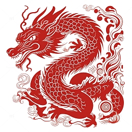 中国龙剪纸红色平面元素