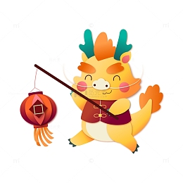 新年卡通提灯笼的龙宝