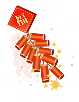 元旦红色传统春节鞭炮挂饰元素