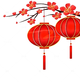 红色喜庆中国风国潮梅花灯笼png免抠元素