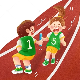 卡通手绘插画风男女接力赛递赛棒免抠元素